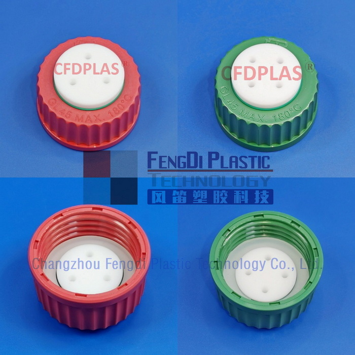 HPLC_MOBILE_PHASE_BOTTLE_PBT_CAPS_GL45_3-4-PORTED_GREEN_RED_COLOR_CFDPLAS_05
