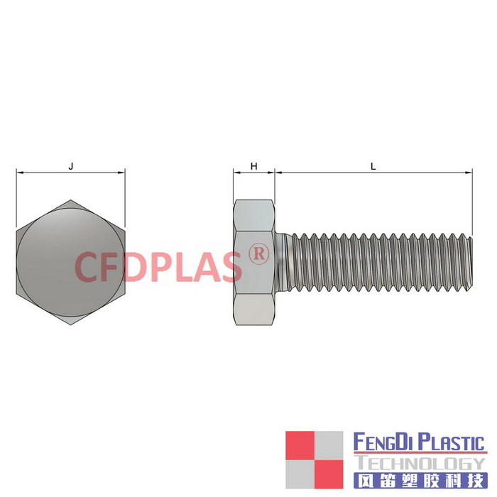Bolts de hexagon de nylon preto M36x180mm